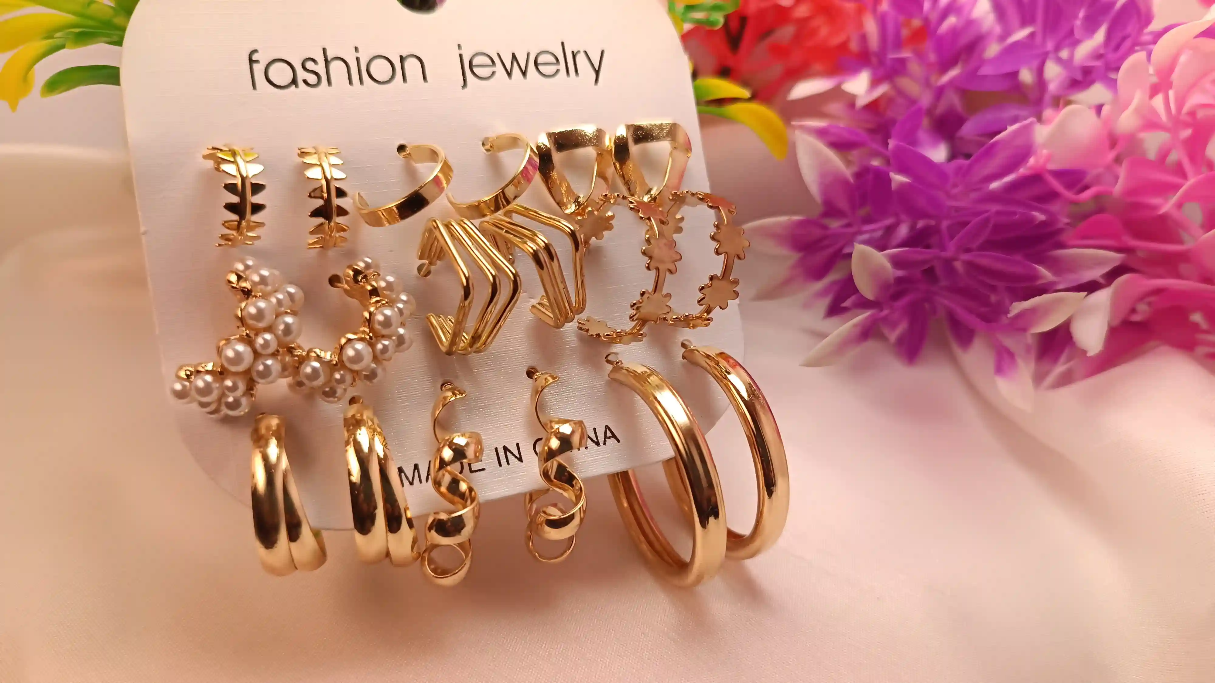 Ultimate 9-Pair Gold Hoop Earring Set – Curated Collection of Pearl, Geometric & Twisted Hoops